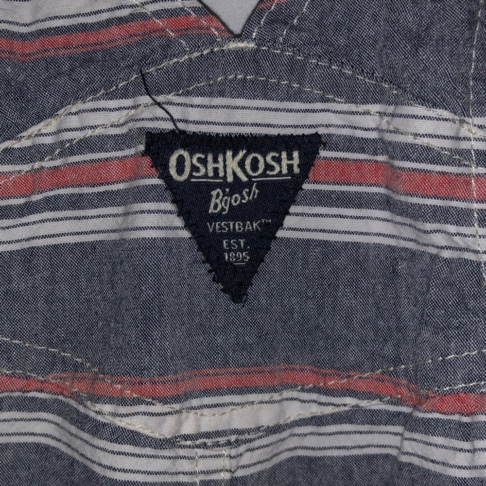 Oshkosh B'Gosh Red Grey & Cream Striped Overalls - Picture 8 of 10